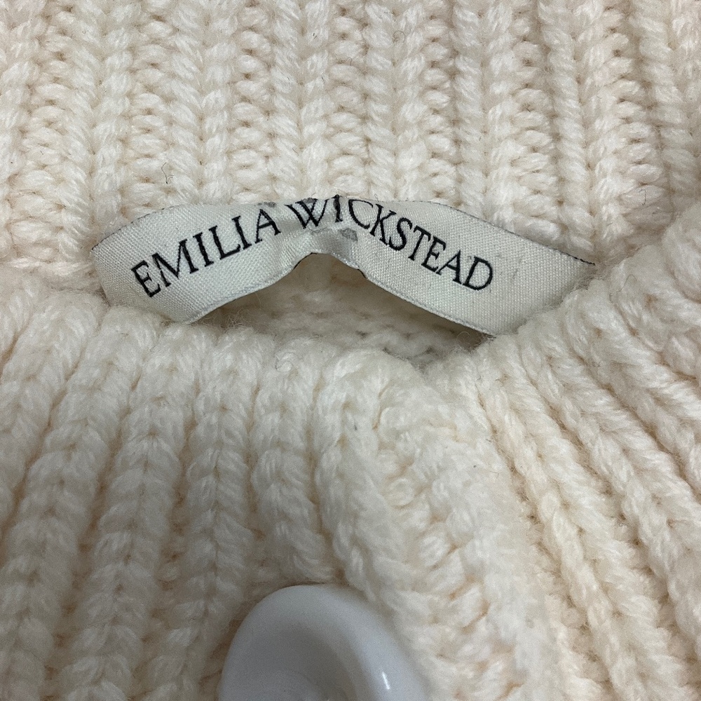 EMILIA WICKSTEAD IVORY CROPPED WOOL KNIT CARDIGAN SWEATER - Picture 4 of 5